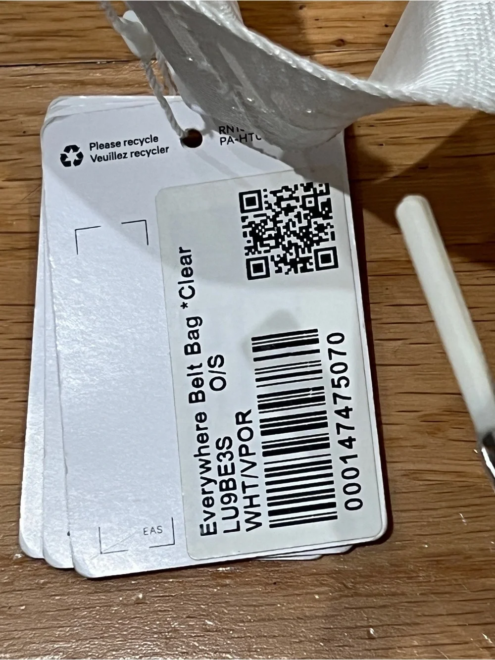 lululemon athletica Clear White Belt Bag